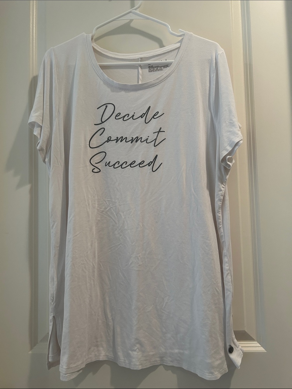 Livi White Graphic Lounge Tee T-shirt Dress- "Decide Commit Succeed" size 18/20